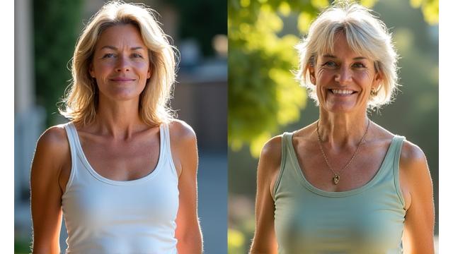 Maria, 48 anni, prima e dopo un programma di benessere con Bosco Sano.
